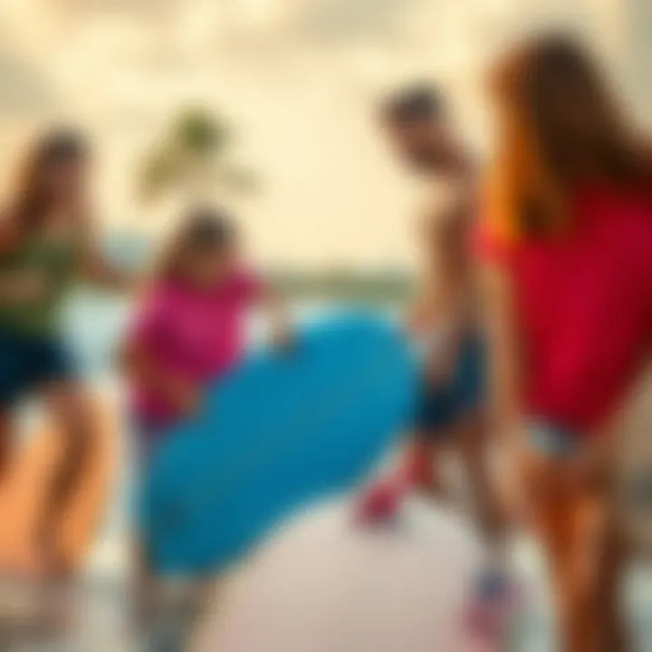 Families enjoying leisure time at the surf park, emphasizing community engagement