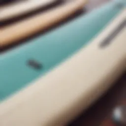 Close-up of surfboard components laid out