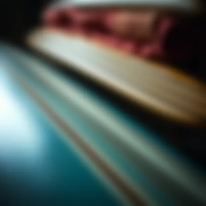 Materials and Craftsmanship in Surfboards A close-up of surfboard materials highlighting the craftsmanship and evolution of design.