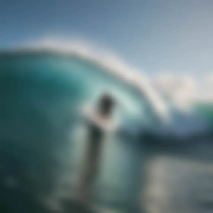 Surfer riding a perfect wave with crystal-clear water