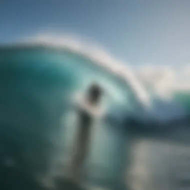 Mastering the Waves at Cocoa Beach Surfer riding a perfect wave with crystal-clear water