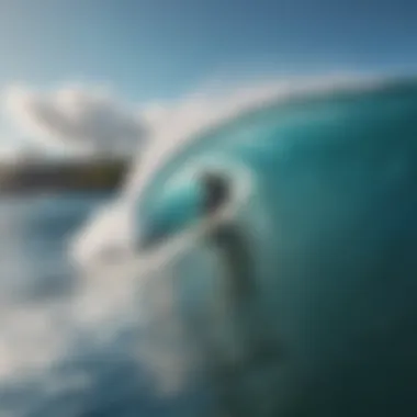 A picturesque view of a surfer riding a wave in Maui's pristine waters.