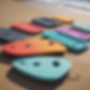 A selection of different boogie boards lined up for comparison