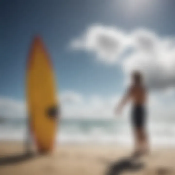 Surfer checking wind conditions using a wind reader device on the beach