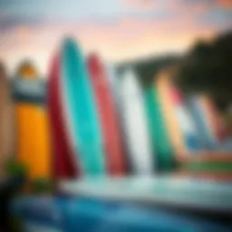 A collection of affordable surfboards showcasing different designs and colors.