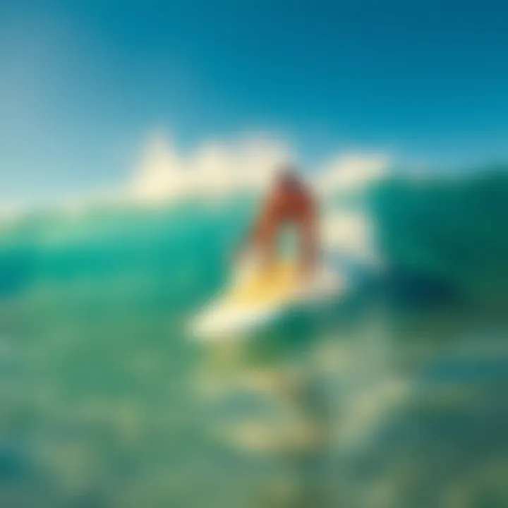 Surfing Experience on Affordable Boards An individual enjoying a ride on a budget surfboard in a vibrant ocean setting.