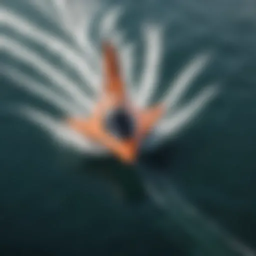 An aerial view of a jet foiler gliding above the water surface, showcasing the sleek design and advanced technology.