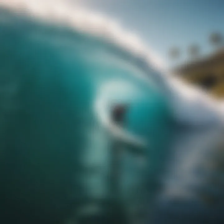 Surfboarders riding perfect artificial waves in a wave pool