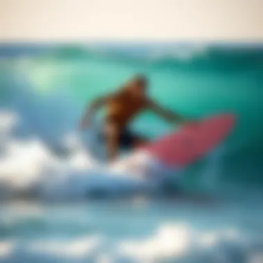 Surfer in Action on Wavestorm Surfer riding a wave on a Wavestorm surfboard