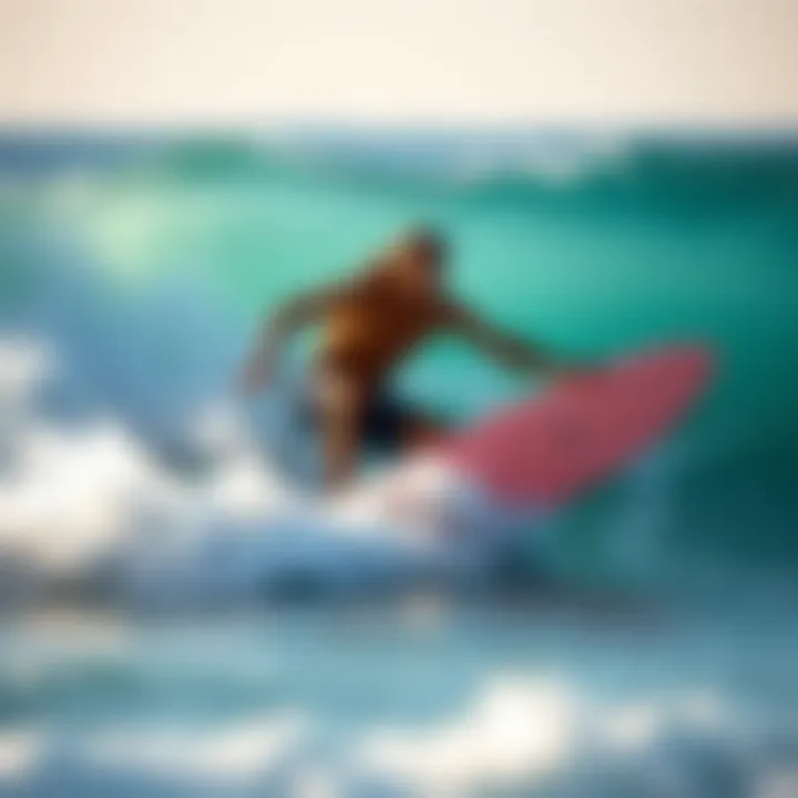 Surfer in Action on Wavestorm Surfer riding a wave on a Wavestorm surfboard