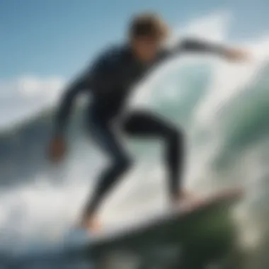 Surfer using a Yamamoto wetsuit in action