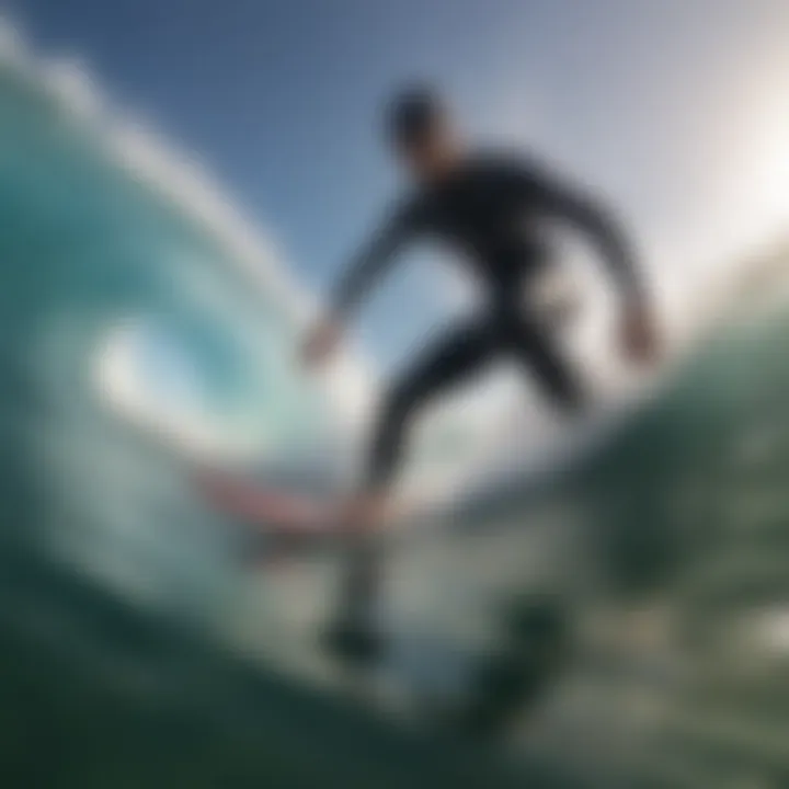 Surfer capturing a wave using GoPro Line Mount