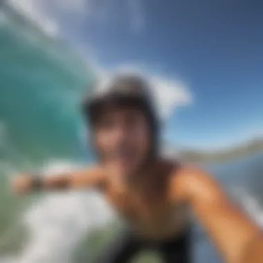 Surfer showcasing the GoPro mouth mount in action