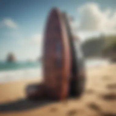 Top Brands of Hard Case Surfboard Bags A popular brand of hard case surfboard bag displayed on a beach