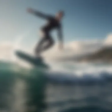 Surfer gliding above water on a hydrofoil, illustrating performance benefits