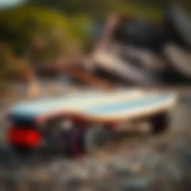 Innovative Design of Inboard Skateboards Detailed view of an inboard skateboard showcasing its unique design features