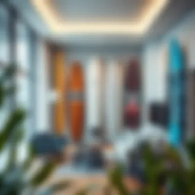 Surfboards in Modern Decor Modern interior featuring various surfboards on display
