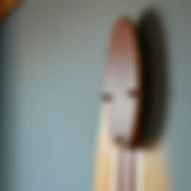 Elegant Wooden Mount Close-up of a high-quality wooden surfboard wall mount