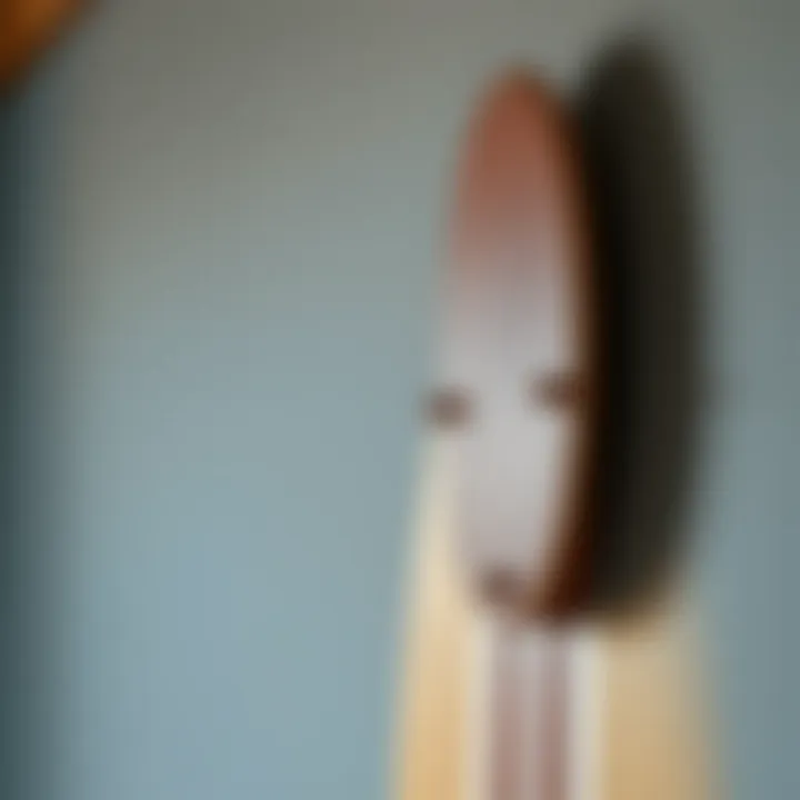 Elegant Wooden Mount Close-up of a high-quality wooden surfboard wall mount