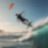 A kitesurfer gliding above the waves, showcasing aerial skills