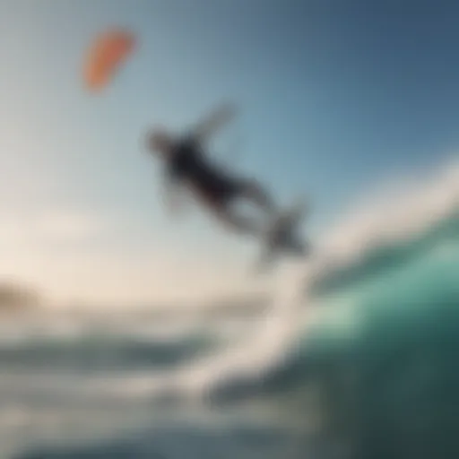 A kitesurfer gliding above the waves, showcasing aerial skills