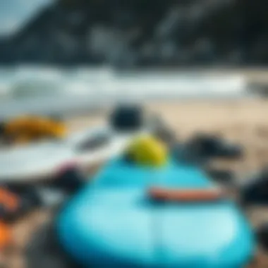 Essential Gear for La Point Surfing Essential surfing gear laid out on the beach