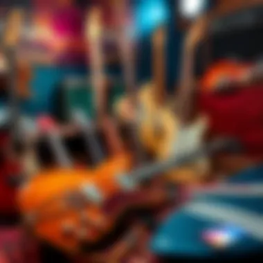 Vintage surf guitar setup showcasing iconic instruments.