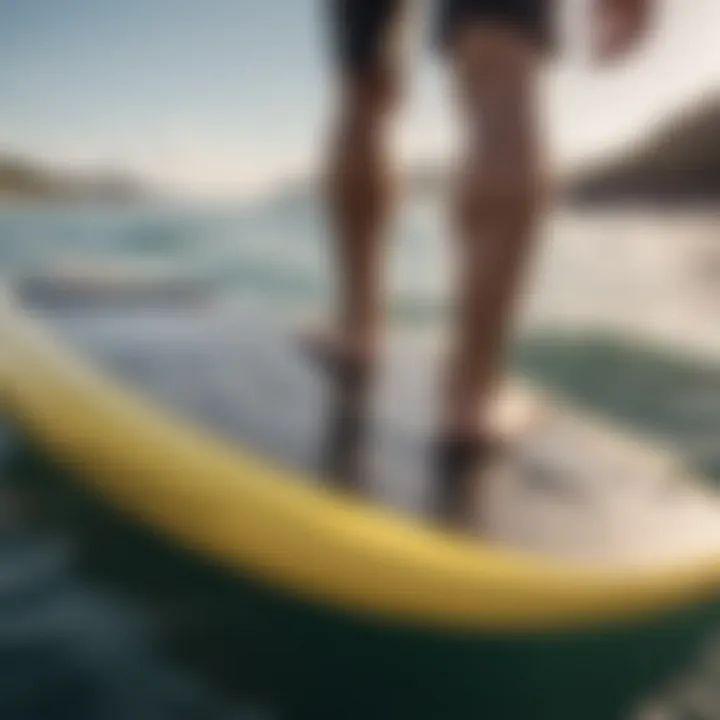 Close-up of fin arrangement on a wakesurf board