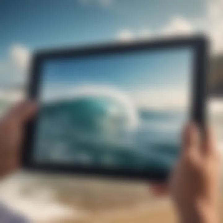 Surfers analyzing wind data on a tablet