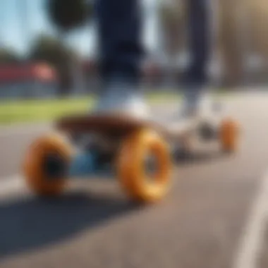 Close-up view of advanced technology embedded in a motorized skateboard.