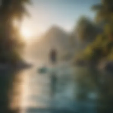 A scenic view of a larger paddler enjoying a successful paddle boarding experience