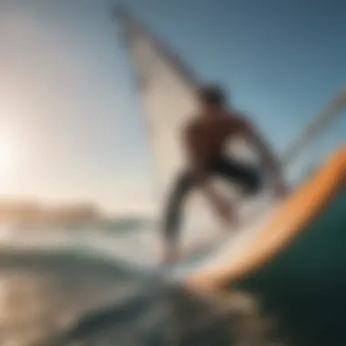 Surfer Adjusting Sail for Optimal Performance Surfer adjusting sail for optimal performance