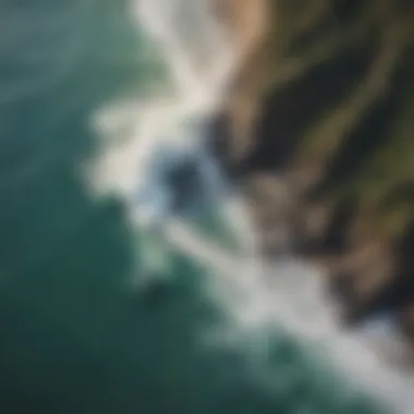 Aerial view of pristine waves breaking on a coastline