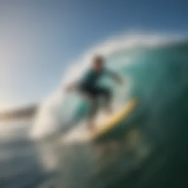 The Thrill of Competition: Surfers in Motion A dynamic surf competition with surfers in action
