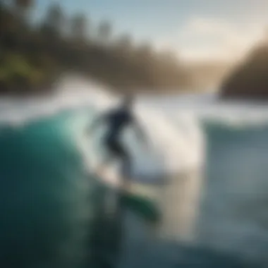 Learning the Ropes: Surfing Instruction on the North Shore A local surf instructor providing guidance to beginners in the gentle waves.