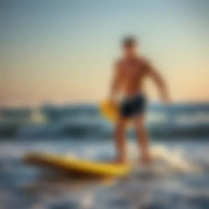 Mastering the Basics An instructor demonstrating surfing techniques on the beach