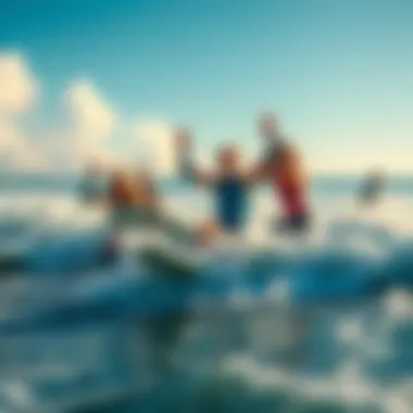 First Waves of Joy A group of novices enjoying their first surf lesson in the waves