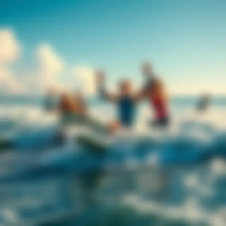 First Waves of Joy A group of novices enjoying their first surf lesson in the waves