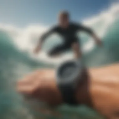 Nixon Ultratide in Action on the Surf Nixon Ultratide watch worn by a surfer at the beach