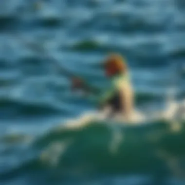 Casting with Precision A fisherman casting a line with a surf rod in the ocean.