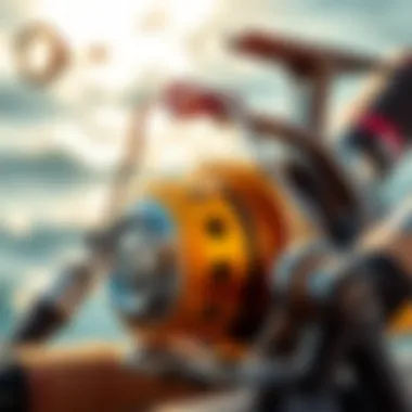 Quality Surf Gear Close-Up Close-up of a surf rod and reel combo showcasing quality craftsmanship.