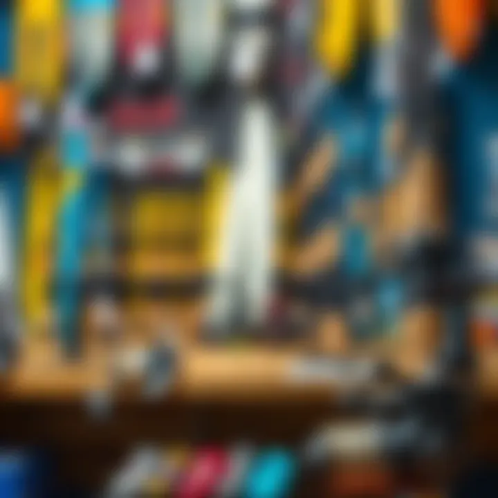 Surf Gear Options Available An array of surf rod and reel combos displayed in a retail setting.