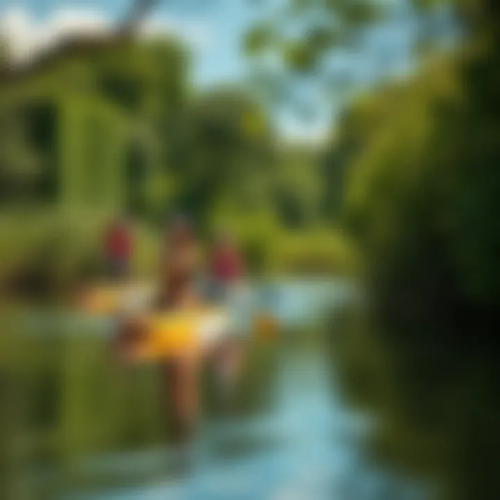 Exploring Nature on Paddle Boards A group of paddle boarders exploring the lush greenery along the waterways