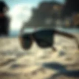 Surfing sunglasses with prescription lenses on a beach