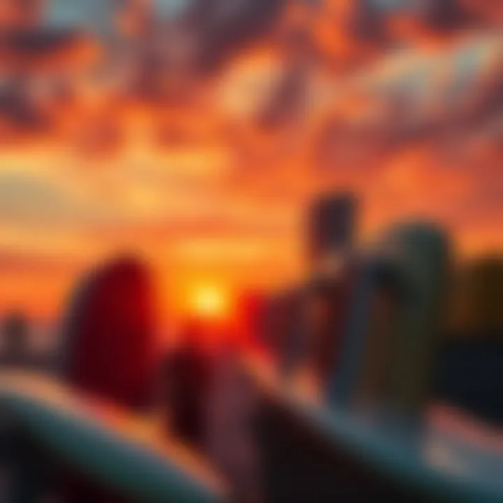 Huntington Beach: Surf City USA Sunset at Huntington Beach with surfboards in the foreground