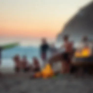 Local Surf Culture: Community by the Waves Surfers gathered at a bonfire on the beach
