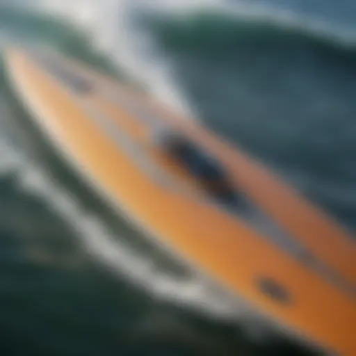 Close-up view of a propelled surfboard showcasing its propulsion system