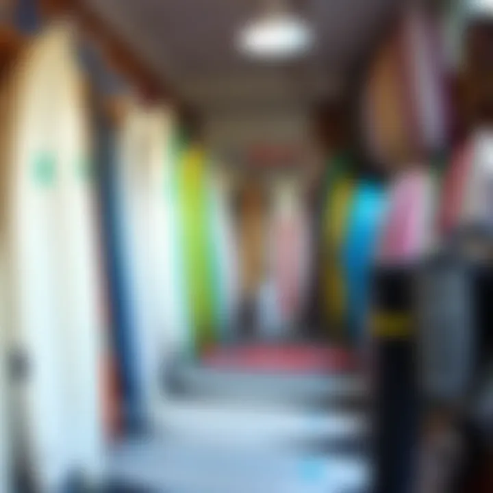 A surfboard rental shop in Waikiki showcasing various boards