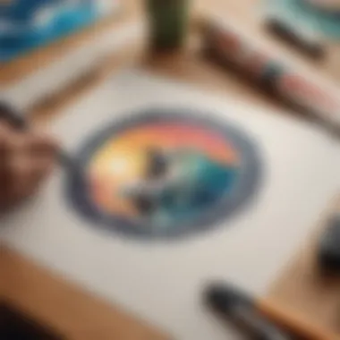 An artist sketching a surf brand logo design