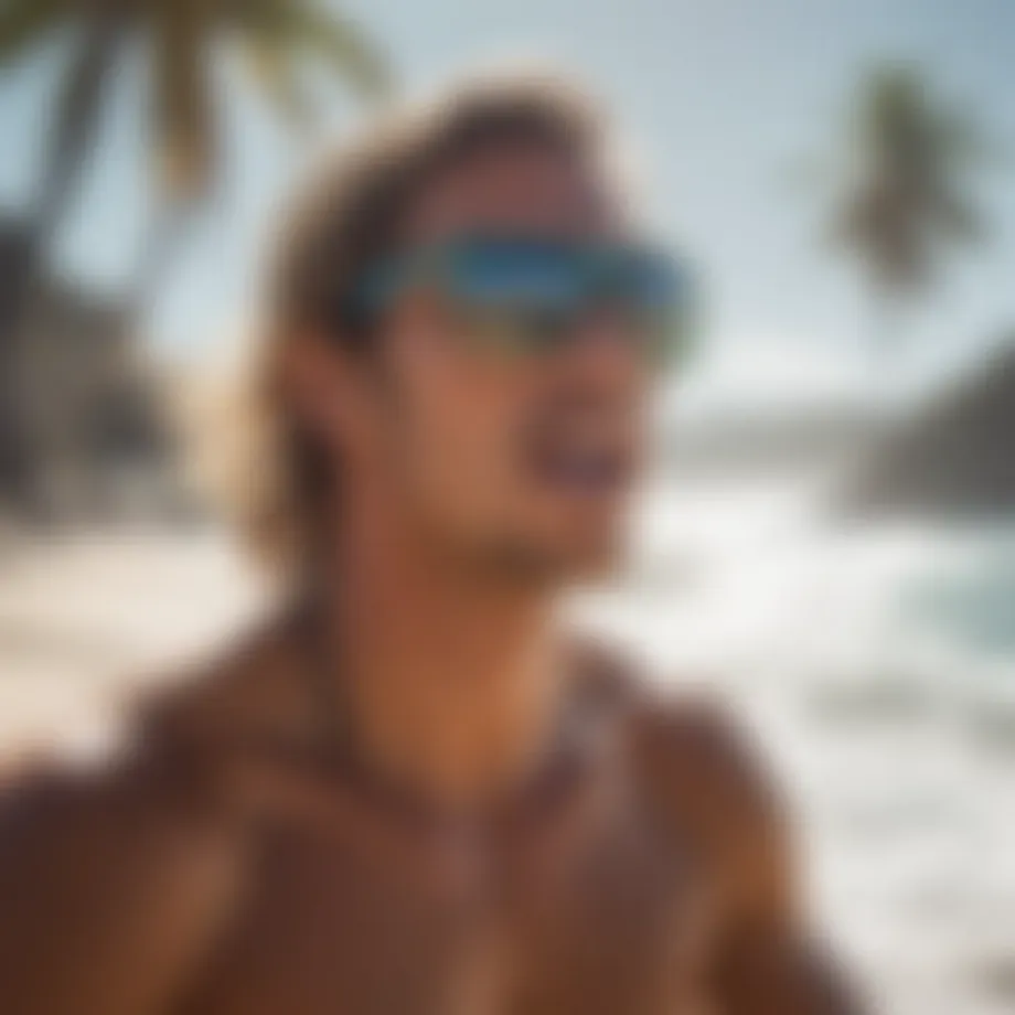 Surfer practicing breath control on the beach